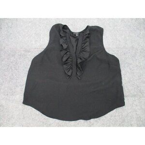 J Crew Womens Top XXL Black Sleeveless Ruffle Front Casual Preppy Basic Classic